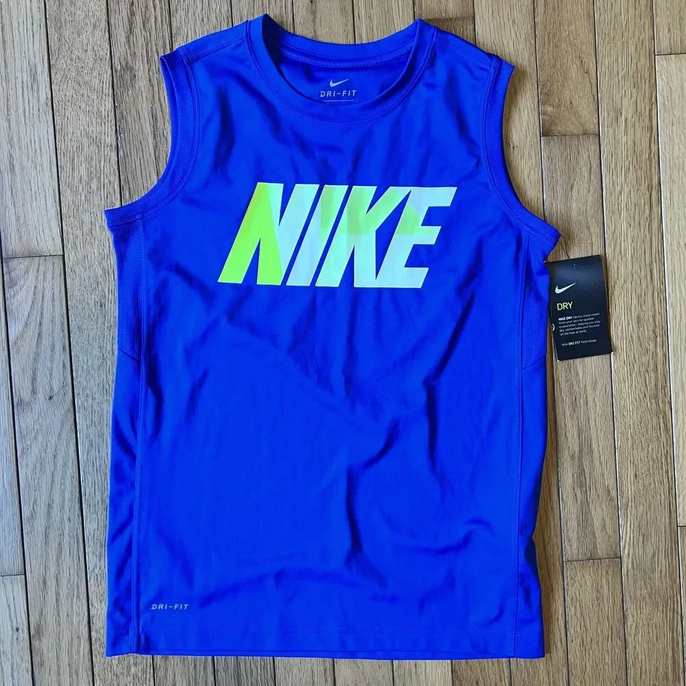 Nike Boy's Blue Sleeveless Tank Top-Size M